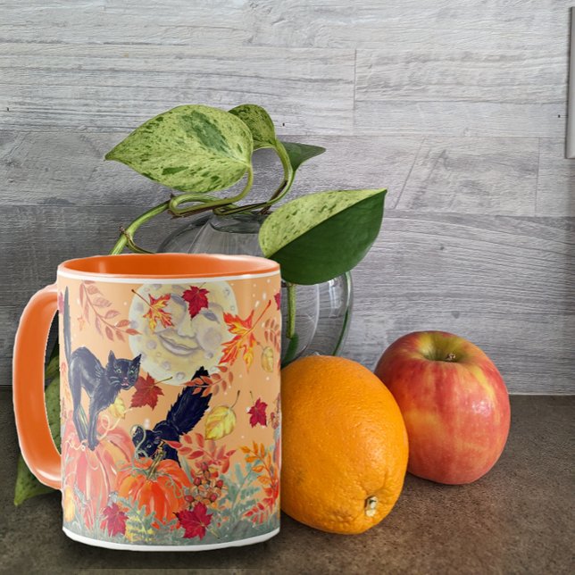 Mug Automne Orange Citrouille Chat noir Halloween Art (Créateur téléchargé)