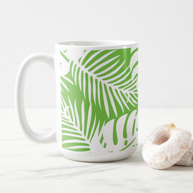 Mug automne tropical, motifs de feuilles d'été (Avec donut)