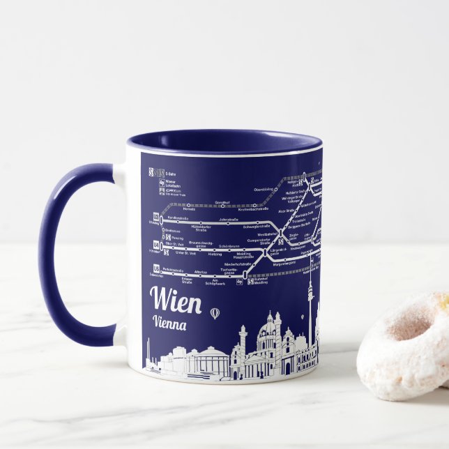 Mug " Autriche : 1978/aujourd'hui Vienne - U Bahn Plan (Avec donut)