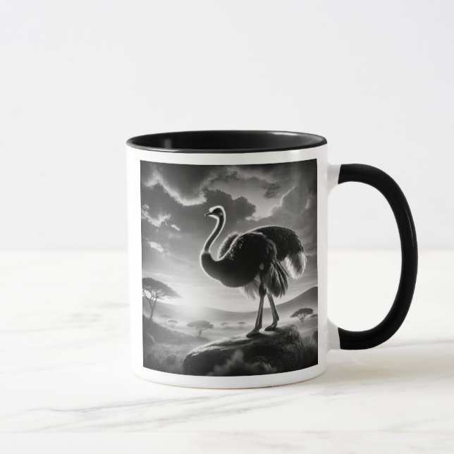 Mug Autruche sur un rocher en savane. (Droite)