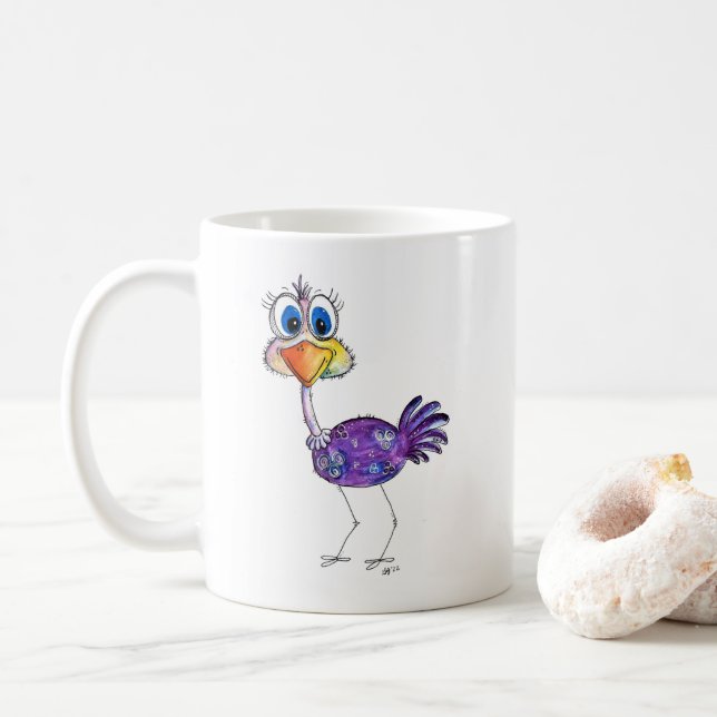 Mug Autruche Violette Joyeuse Fantaisiste (Avec donut)