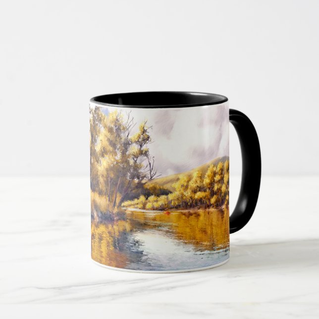 Mug Autumn River Scenery Peinture cadeau (Devant droit)