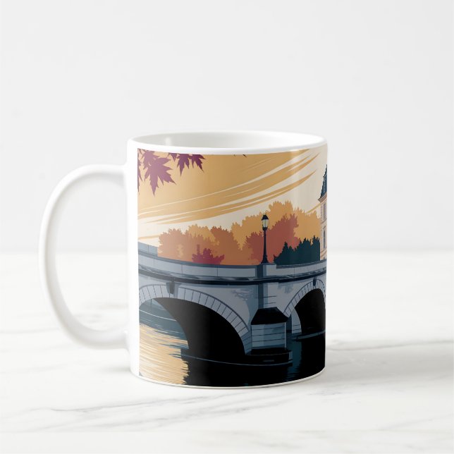 Mug Autumn Riverside European City Illustration Art (Gauche)