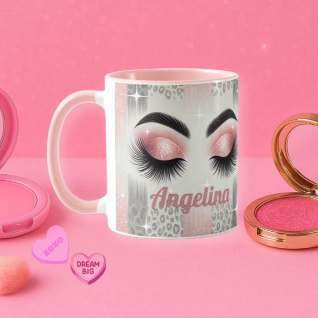 Mug aux Cils Pailletés Rose Glam (Pink glitter lashes mug — glam gift for bride, MOH, or beauty lover)