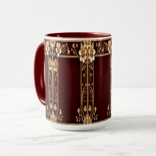 Mug aux fleurs dorées bordeaux