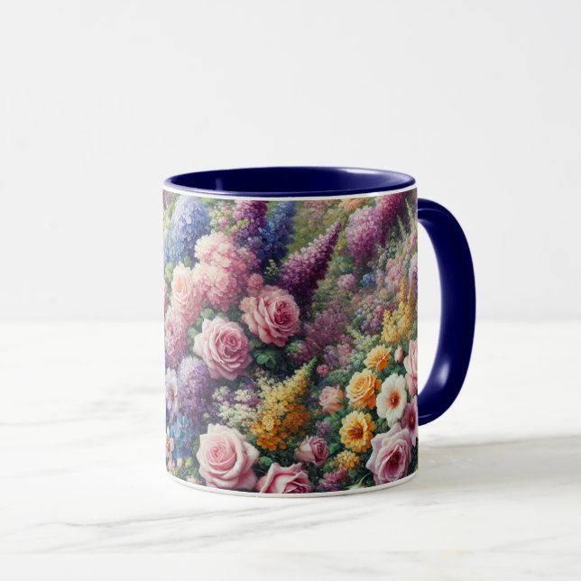 Mug aux fleurs mauves, roses et jaunes (Devant droit)
