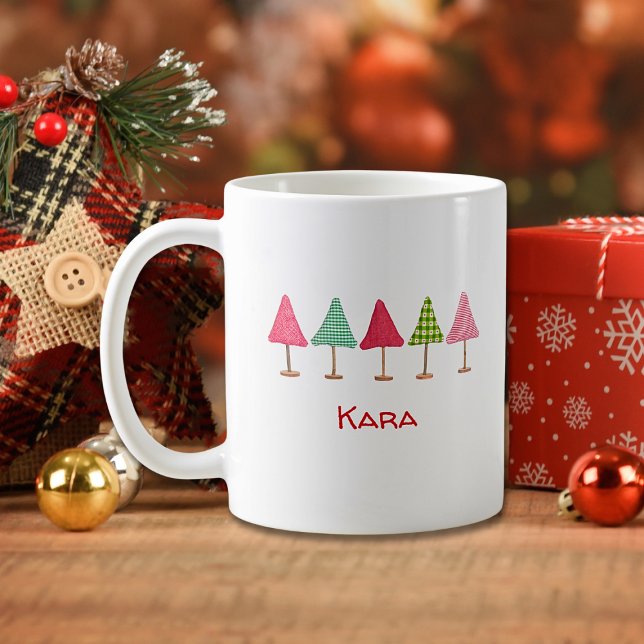 Mug aux jolis arbres de Noël rose rouge et vert (Créateur téléchargé)