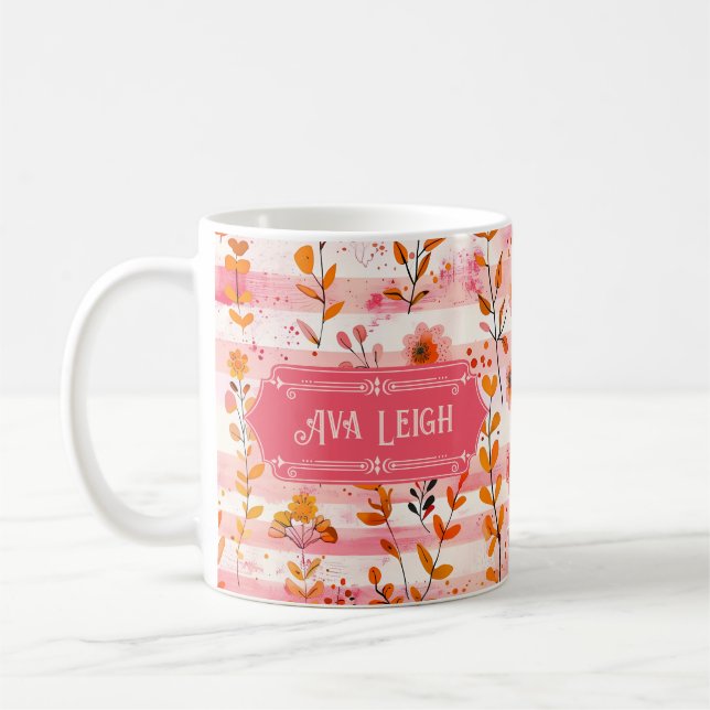 Mug Ava Leigh rose et orange aquarelle Floral (Gauche)