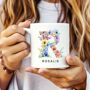 Mug avec alphabet floral personnalisé, cadeau d'an