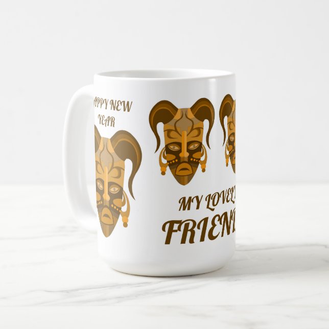 MUG AVEC ART DE MASQUE TARDITIONNEL (Devant gauche)