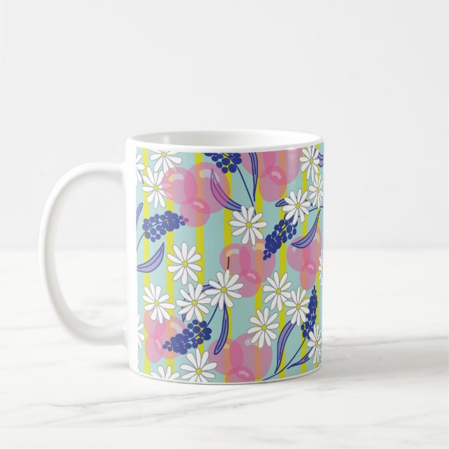Mug avec bulles, rayures, marguerites et lupines (Gauche)