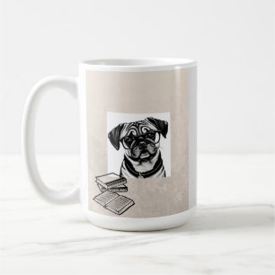 Mug avec Carlin portant des lunettes avec des livr