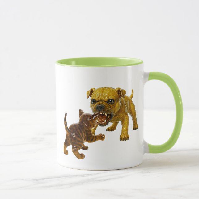 Mug avec chaton provocant un chien. (Droite)