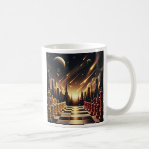 Mug avec ciel cosmique sur jeu d'échec.
