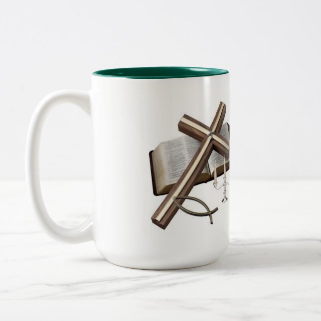 MUG AVEC CROIX ET     BIBLEGREEN & BLANC (Gauche)