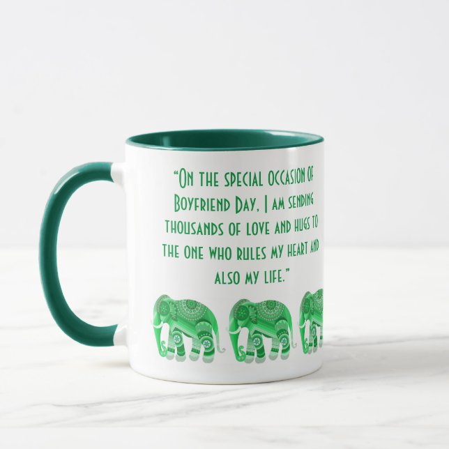 MUG AVEC DE FROIDS ÉLÉPHANTS VERTS pour petit ami (Gauche)