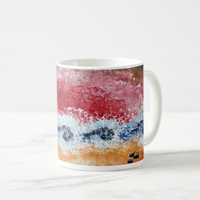 Mug avec des vagues écrasantes en rouge et bleu (Devant droit)