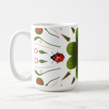 Mug avec design coccinelle, rouge & vert sur blanc