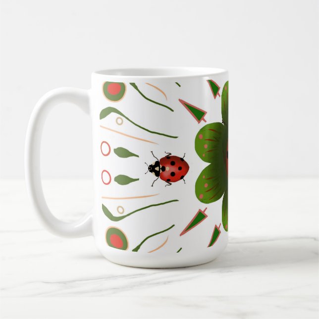 Mug avec design coccinelle, rouge & vert sur blanc (Gauche)
