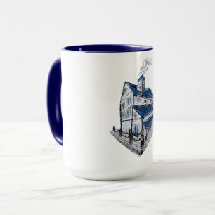 Mug avec dessin d'une maison de style croquis toit