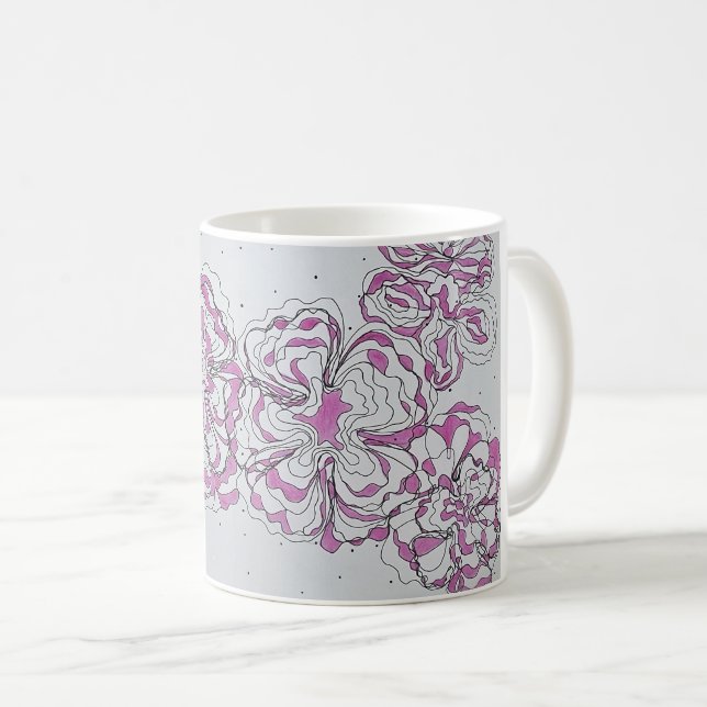 Mug avec dessin floral abstrait dessiné à la main (Devant droit)