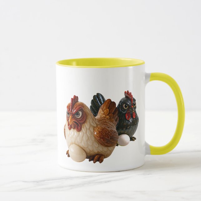 Mug avec deux poules pas trop sympas.  (Droite)