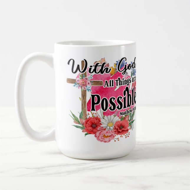 Mug Avec Dieu Toutes Les Choses Sont Possibles Bible C (Gauche)