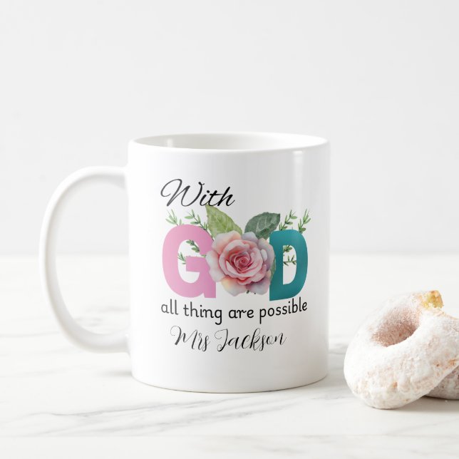 Mug avec dieu toutes les choses sont possibles chrétie (Avec donut)