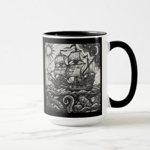 Mug avec Gravure sur Bois Vintage de Grand Voilier