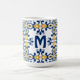 Mug Avec initiale 💛 💙azulejos bleus et jaunes