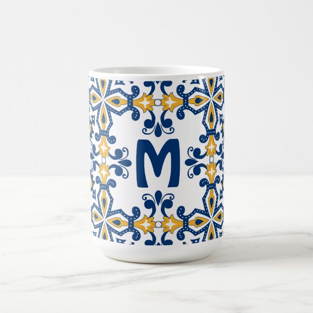 Mug Avec initiale 💛 💙azulejos bleus et jaunes (Centre)