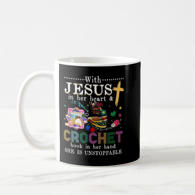 Mug Avec Jésus Dans Son Coeur Crochet Hochet Dans Sa M (Gauche)