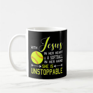 Mug Avec Jésus Dans Son Coeur Une Main Softball Elle E