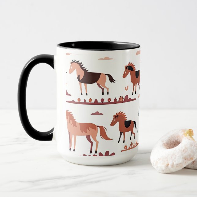Mug avec l'art abstrait et les chevaux. (Avec donut)