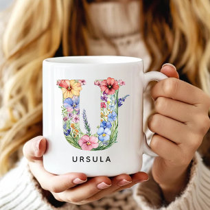 Mug avec lettre florale personnalisée, cadeau d'an
