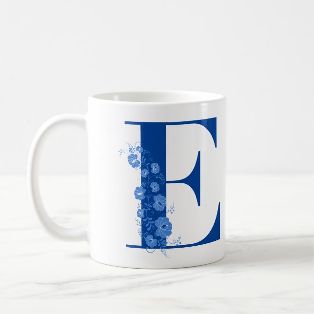 Mug Avec Monogramme Floral Lettre E (Gauche)
