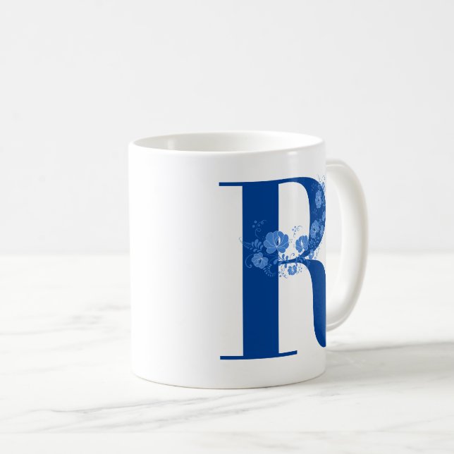 Mug avec Monogramme Floral Lettre R (Devant droit)