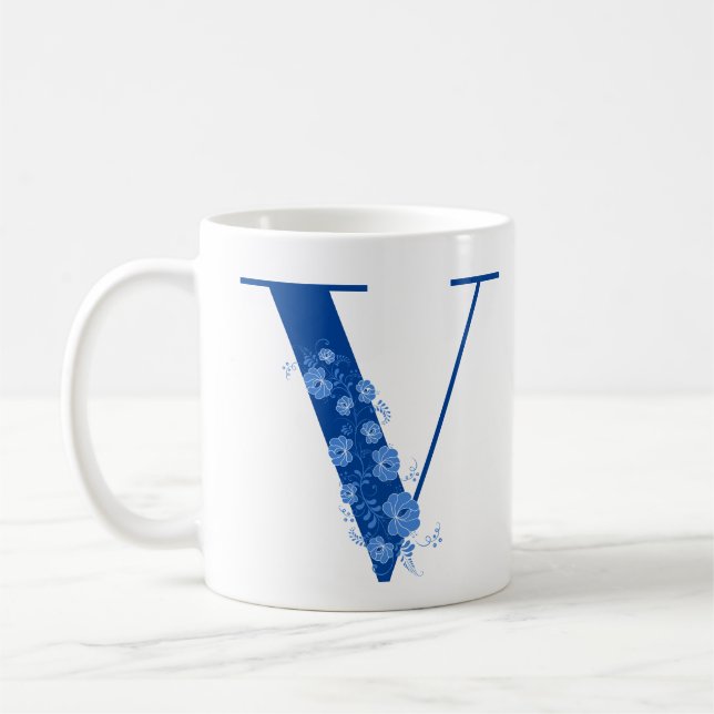 Mug avec Monogramme Floral Lettre V (Gauche)