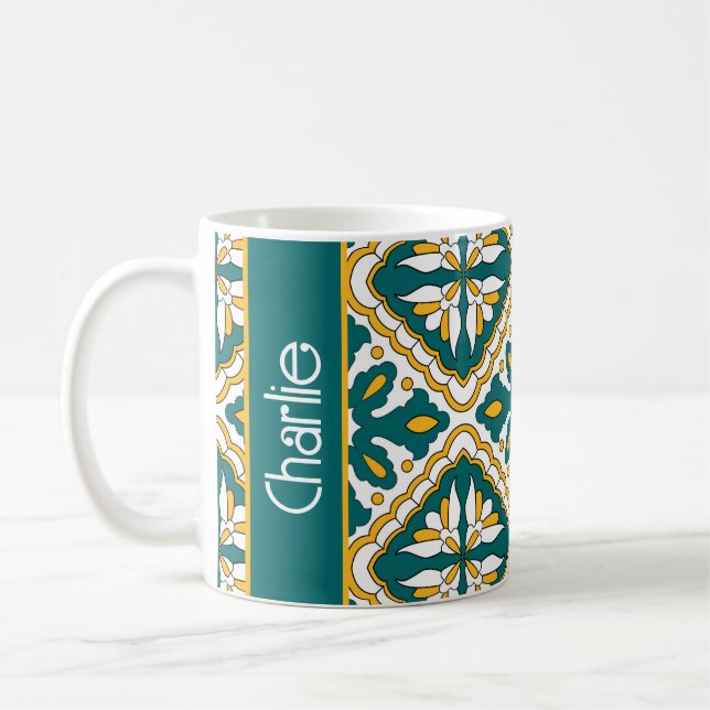 Mug Avec nom💛💚 Beaux carreaux marocains  (Gauche)
