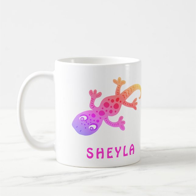 Mug avec nom de lézard gecko rose mignon pour fill (Gauche)
