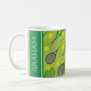 Mug Avec nom de tennis vert & violet raquettes café t