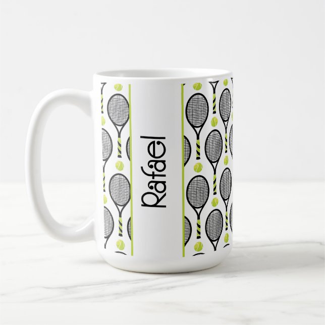 Mug 🎾 Avec nom noir et vert tennis 🎾 blanc (Gauche)