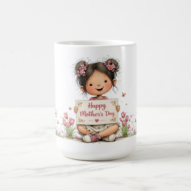Mug avec œuvre d'art enfantine pour la fête des mè (Centre)