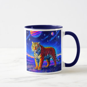 Mug avec tigre puissant sous un ciel étoilé.