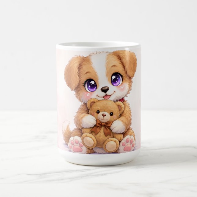 Mug avec un chiot mignon tenant un ours en peluche (Centre)
