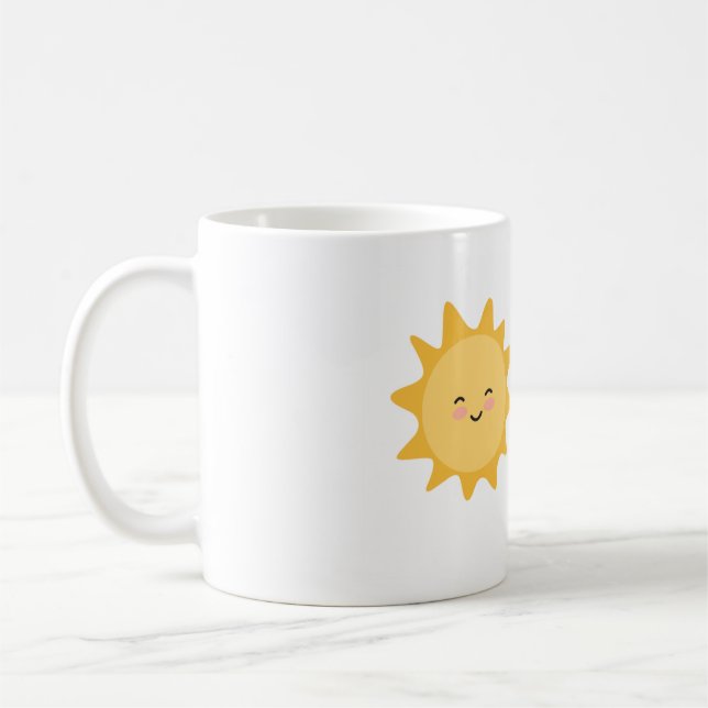 Mug avec un design de soleil et de voeu matinal (Gauche)