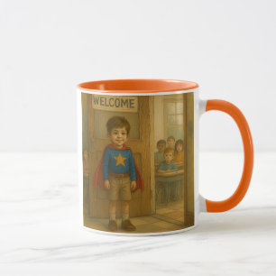 Mug avec un jeune garçon déguisé en héros.