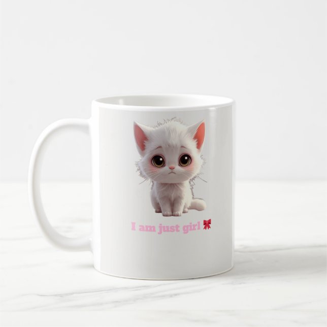 Mug avec un joli petit chaton blanc - Je suis just (Gauche)