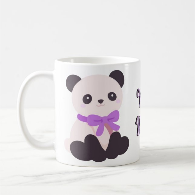 Mug avec un ours panda kawaii assis et un nœud pap (Gauche)