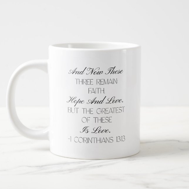 Mug avec verset biblique 1 Corinthiens 13:13 Espér (Gauche)